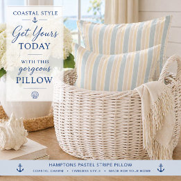 Blue Coastal Stripe Throw Pillow | Hamptons