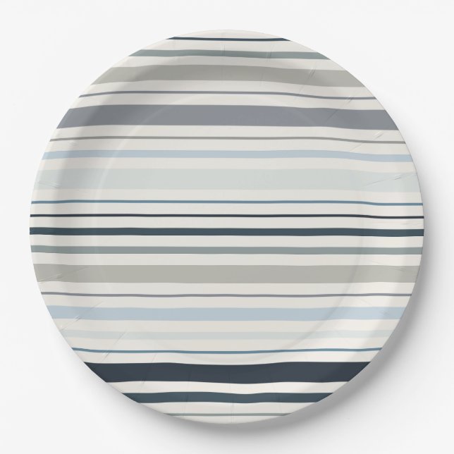 Blue Coastal Stripes Paper Plates (Front)