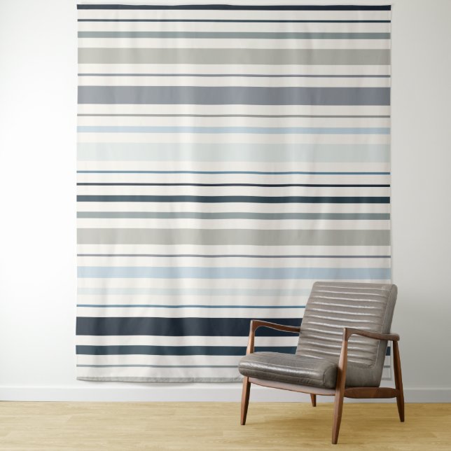 Blue Coastal Stripes Tapestry (In Situ)