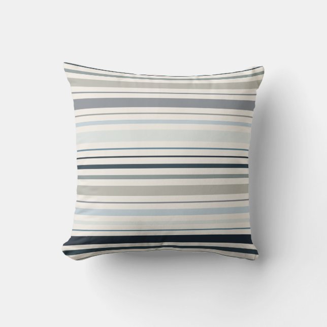 Blue Coastal Stripes Throw Pillow (Front)