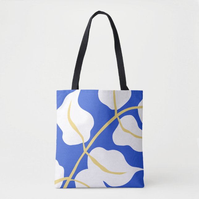 Blue coastal summer print leaf  tote bag (Front)
