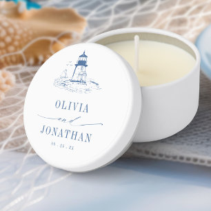 Blue Coastal Toile Lighthouse Wedding Mini Candle Favors