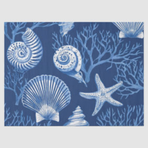Blue Coastal Toile Seashell Coral Pattern (2) Tissue Paper