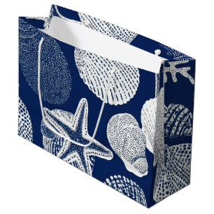 Blue Coastal Toile Seashell Coral Pattern (4) Large Gift Bag