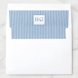 Blue Coastal Toile Wedding Monogram Envelope Liner