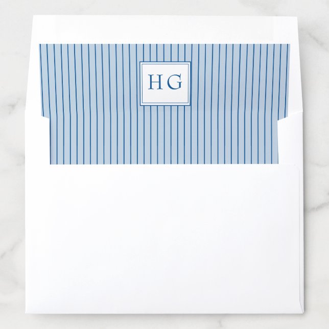 Blue Coastal Toile Wedding Monogram Envelope Liner (In Envelope)