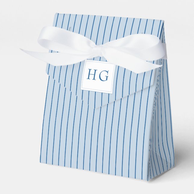 Blue Coastal Toile Wedding Monogram Favor Boxes (Front Side)