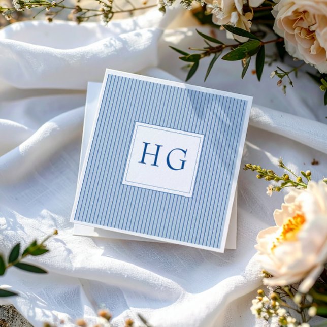 Blue Coastal Toile Wedding Monogram Napkins (Creator Uploaded)