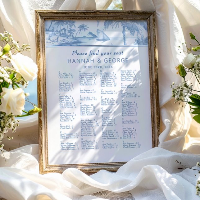 Blue Coastal Toile Wedding Seating Plan Poster  (Creator Uploaded)