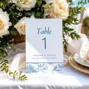 Blue Coastal Toile Wedding table number