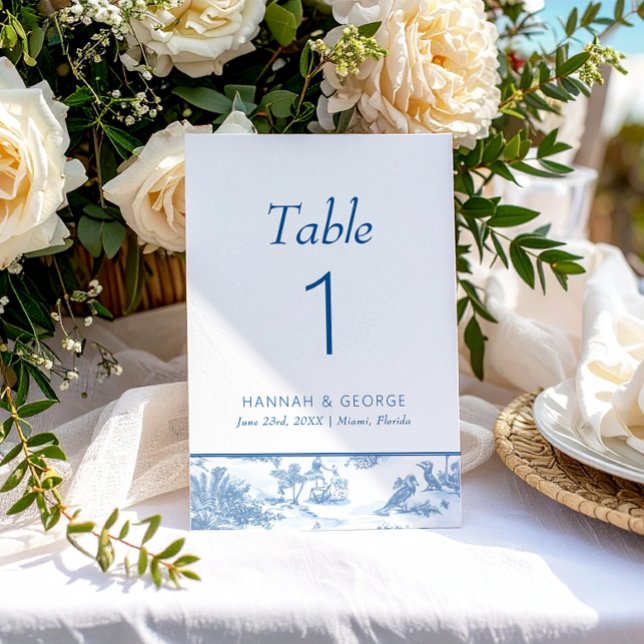 Blue Coastal Toile Wedding table number (Creator Uploaded)