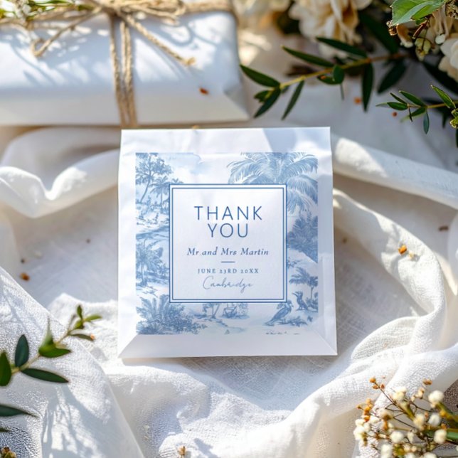 Blue Coastal Toile Wedding Thank you card Favor Bag (Creator Uploaded)