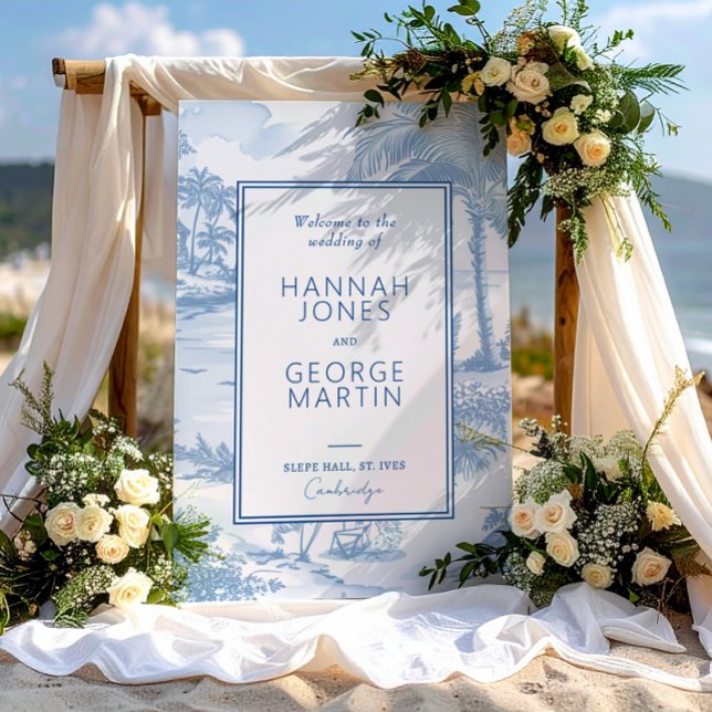 Blue Coastal Toile Wedding Welcome Reception sign (Creator Uploaded)