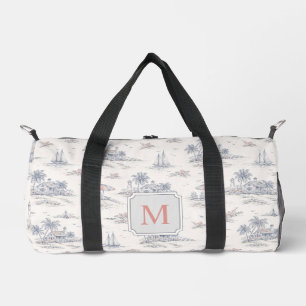 Blue Coastal Tropical French Toile Monogram Duffle Bag