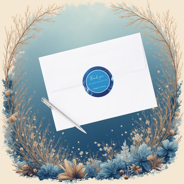 blue coastal vibe wedding classic round sticker (Creator Uploaded)