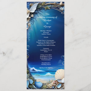 blue coastal vibe wedding program & menu