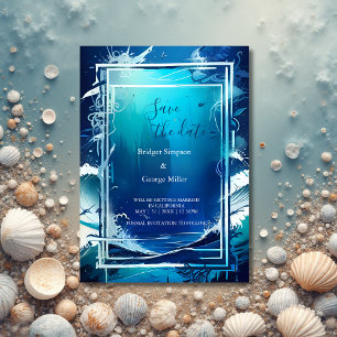 blue coastal vibe wedding safe the date Invitation