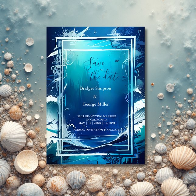 blue coastal vibe wedding safe the date Invitation (Creator Uploaded)