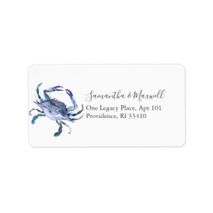Blue Coastal Watercolor Crab Address Labels