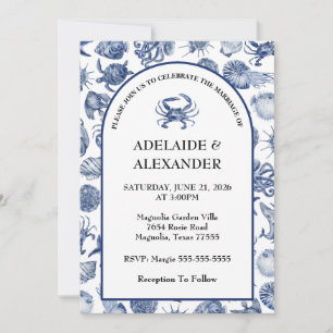 Blue Coastal Wedding Invitation