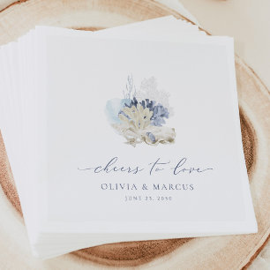 Blue Coastal Wedding Napkins Beach Seashell