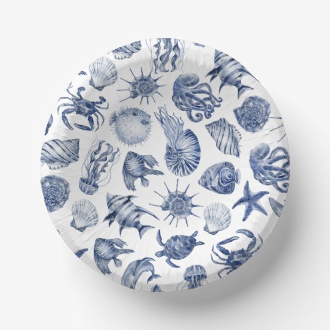 Blue Coastal Wedding Paper Bowls (Front)