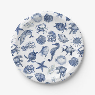 Blue Coastal Wedding Paper Plate