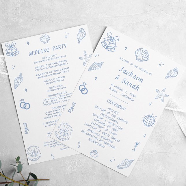 Blue Coastal Wedding Program (Creator Uploaded)