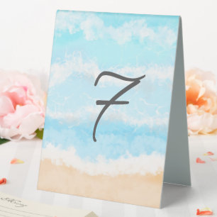 Blue Coastal Wedding Table Numbers and Names Tent