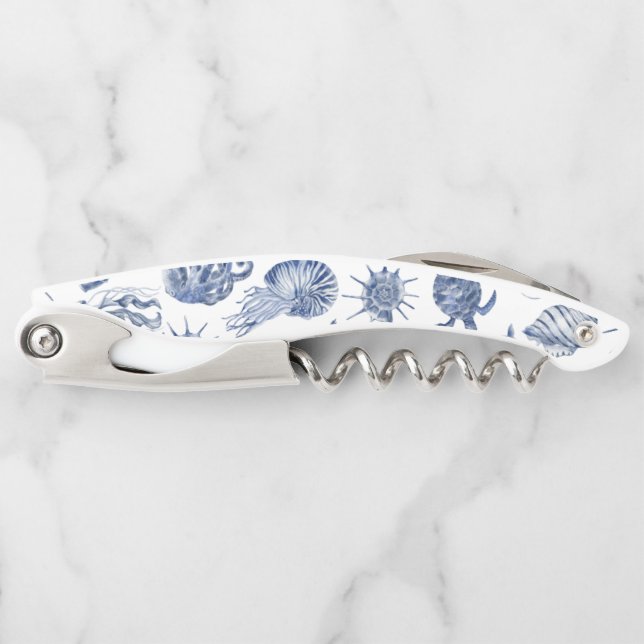 Blue Coastal Wedding Waiter's Corkscrew (Front)