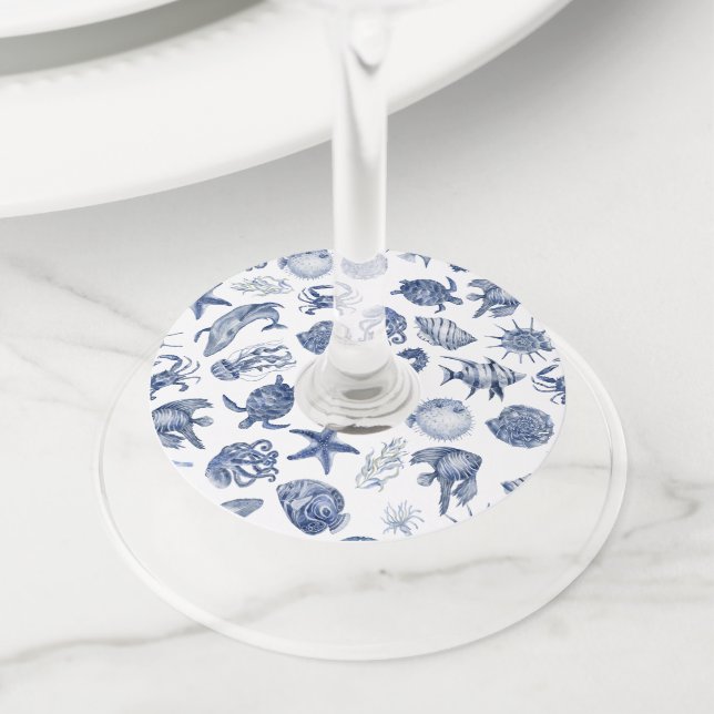 Blue Coastal Wedding Wine Glass Tag (Close Up)
