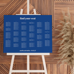 Blue Cobalt Wedding Seating Chart Alphabetical Foam Board