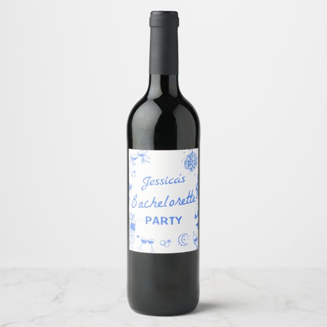 Blue Cocktail Bachelorette Party Wine Labe Wine Label (Front)