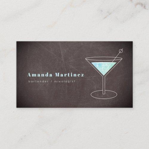 Blue Cocktail Bartender Mixologist Chalkboard Business Card