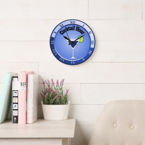 Blue Cocktail Hour Bar Clock