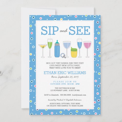 Blue Cocktail New Baby Boy Sip and See Invitation