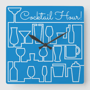 Blue cocktail party square wall clock