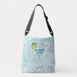 Blue Cocktail w/ Lemon Bokeh Bling Crossbody Bag