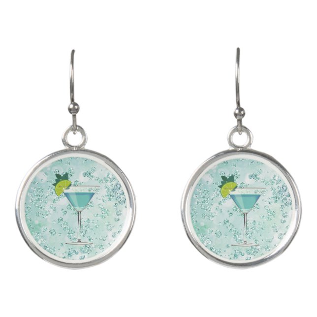 Blue Cocktail w/Lemon Bokeh Bling Earrings (Front)