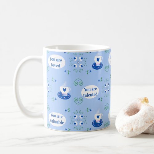 Blue Coffe-cup Themed Affirmations Mug