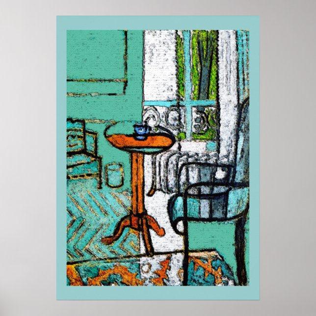 Blue Coffee Cup, Matisse Style Poster (Front)