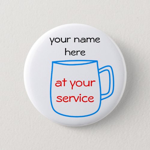 Blue coffee cup name tag button