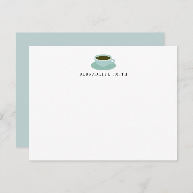 Blue Coffee Cup Stationery Note Card (Front/Back)