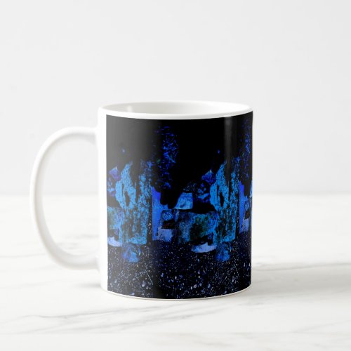 blue coffee mug with blue design