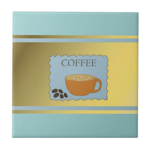 Blue Coffee Sign with Coffee Cup Ceramic Tile