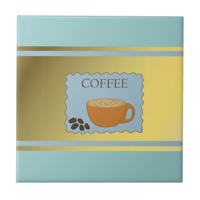 Blue Coffee Sign with Coffee Cup Ceramic Tile (Front)
