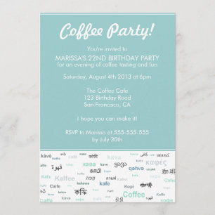Blue Coffee themed birthday party invitations