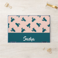 Blue coiled snakes on pink HP laptop skin