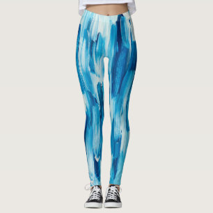 Blue cold brushstroke lines. Navy winter nautical Leggings