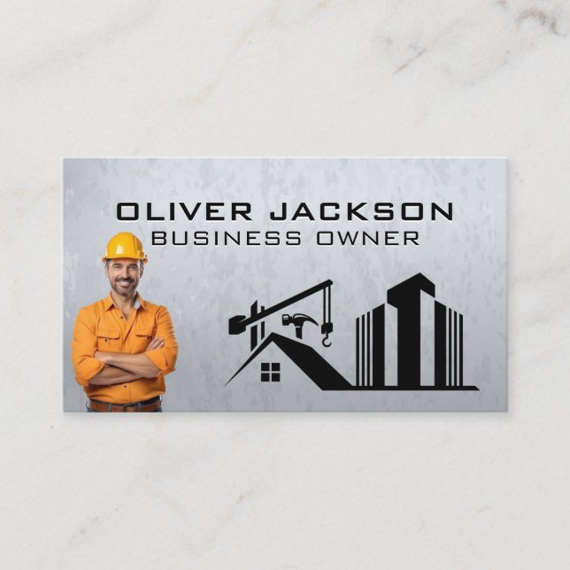 Blue Collar Construction Worker | Builder Site Business Card (Front)